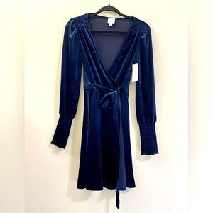 NWT Blue Rain Francesca’s‎ Velvety Wrap Dress in Sapphire Blue - S